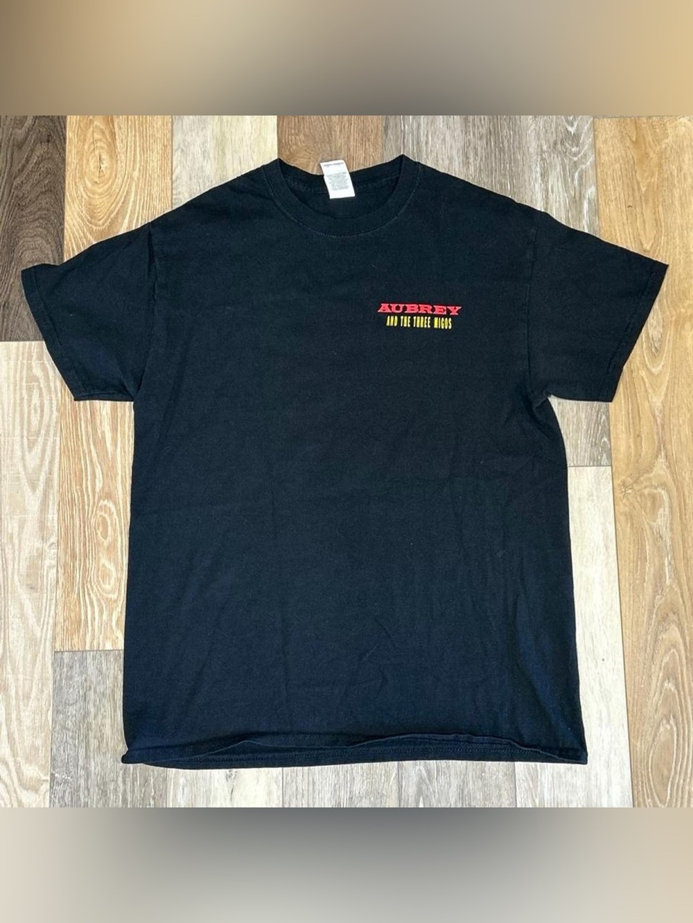 Gildan Black Tee with Red and Yellow Aubrey Chest Graphic